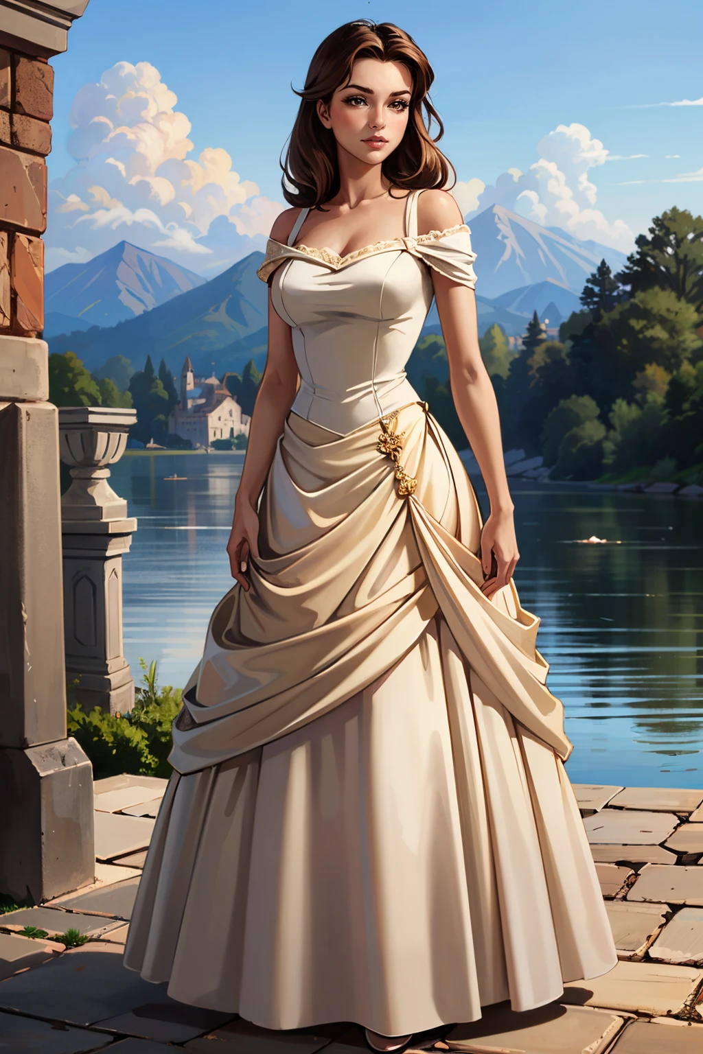 ((ultra detailed, masterpiece, best quality))
<lora:DisneyBelle:0.8>
DisneyBelle, 1girl, solo, brown hair, brown eyes, princess, dress, posing for a magazine cover, sexy pose, elegant lingery