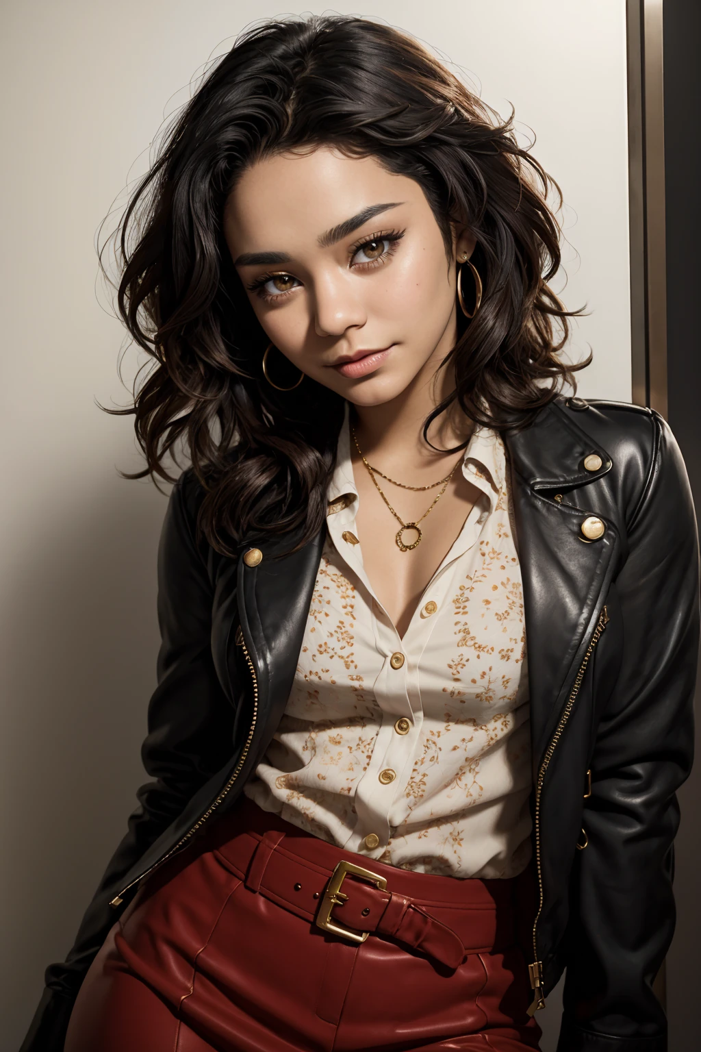 (masterpiece, best quality, high resolution:1.2), (seductive pose:1.2), (dynamic angle),
cinematic shot, analog photo, shot on Mamiya RZ67, bokeh, sharp focus on subject, shot by Brian De Palma,
detailed face, detailed eyes, detailed skin, extremely detailed, intricate details,
(1girl, 19 years old), <lora:ZH_VHudgens_DisneyEd:1>, zh_vhudgens_DisneyEd, solo, realistic, black hair, brown eyes, dark skin, looking at viewer, blouse, jacket, skirt, slight smile, jewelry, (((portrait, close-up)))