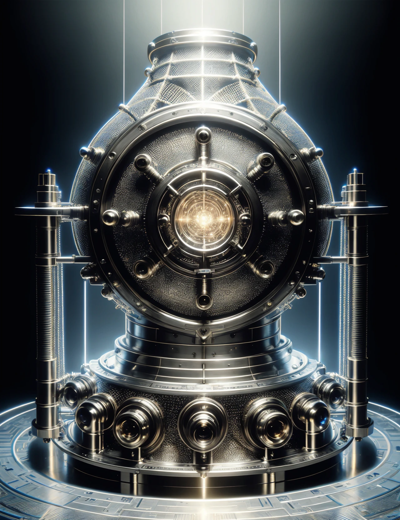 hyper detailed masterpiece, dynamic, awesome quality,DonMSt33lM4g1c gas chromatograph, optical ports,geometric patterns,cable grommets,panel lighting, lattice, webbed, <lora:DonMSt33lM4g1c-000008:0.8>