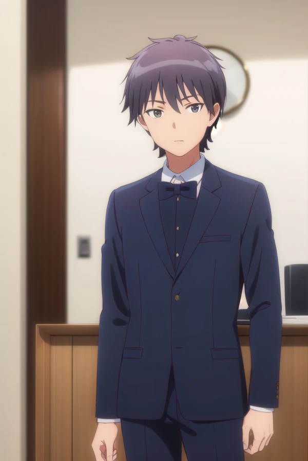 daisukehigashida, <lora:daisuke higashida s1-lora-nochekaiser:1>,
daisuke higashida, black hair, (brown eyes:1.3), male focus,
BREAK shirt, bow, pants, bowtie, black bow, waiter,
BREAK indoors, restaurant,
BREAK looking at viewer, (cowboy shot:1.5),
BREAK <lyco:GoodHands-beta2:1>, (masterpiece:1.2), best quality, high resolution, unity 8k wallpaper, (illustration:0.8), (beautiful detailed eyes:1.6), extremely detailed face, perfect lighting, extremely detailed CG, (perfect hands, perfect anatomy),