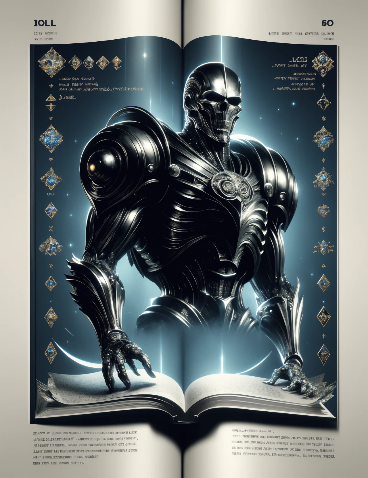 hyper detailed masterpiece, dynamic, awesome quality,DonMSt33lM4g1c paperback book, typography styles, offset printing, embossing, papyrus, bookmarks, <lora:DonMSt33lM4g1c-000008:0.8>