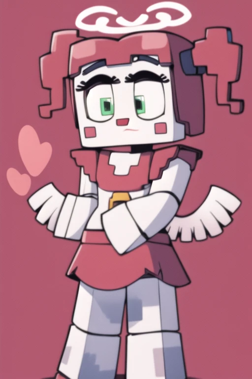 <lora:babymc-09:1> babymc, simple pink background, full body, 2d, simple background, hearts, angel wings, angel halo