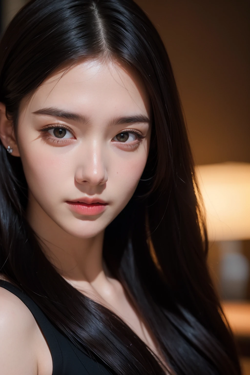 (best quality:1.4),(masterpiece:1.4),(photorealistic:1.4),(Realistic:1.2),(ultra high res, raw photo:1.4),(hdr, hyperdetailed:1.2),(8K:1.2),cinematic photo 1girl,black long straight hair,close up,sleeveless,<lora:Again_Girl_A11:1>,
