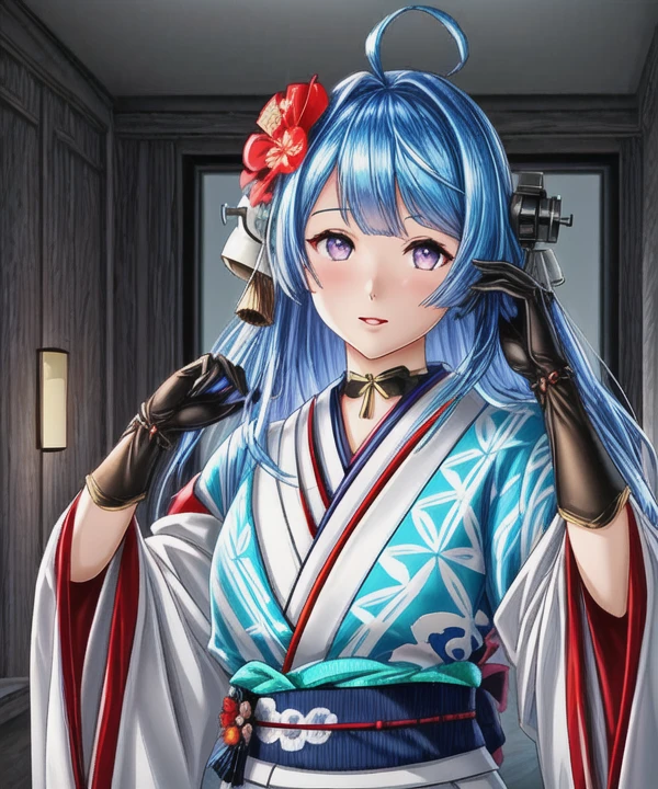 <lora:Helena_v2:1>helena_(new_year's_bluebird)_(azur_lane), kimono,white thighhighs, obi,shawl ,knee boots, black gloves ,short kimono ,wide sleeves ,, <lora:flat2:-0.5> ,<lora:flatBG:-0.5> ,<lora:hyperdetailer_v095:0.5>,(dark light:1.0),(hyper extreme detailed),(masterpeace:0.5),(hyper extreme),(photorealistic),game cg,llustration,novel illustration,beautiful lighting,light from the front,good hands,beautiful art ,beautiful eyes,BREAK