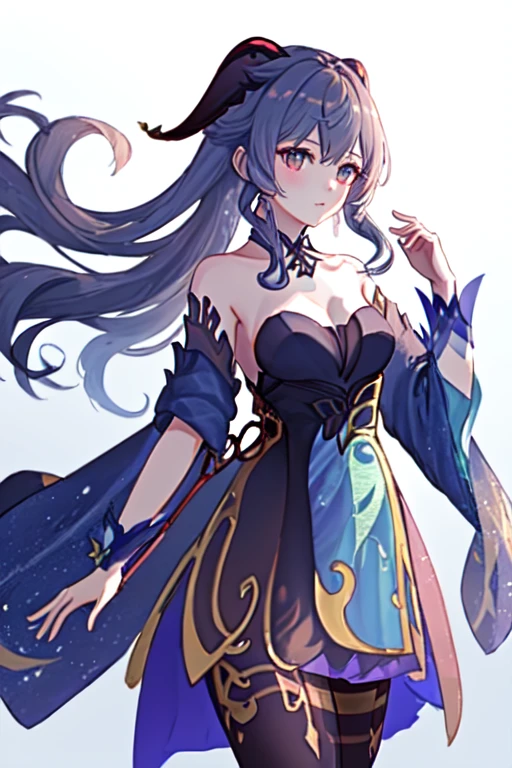 <lora:keqing_cover:1>ï¼ganyu,keqing \(opulent splendor\), 1girl, breasts, solo, cleavage, medium breasts,