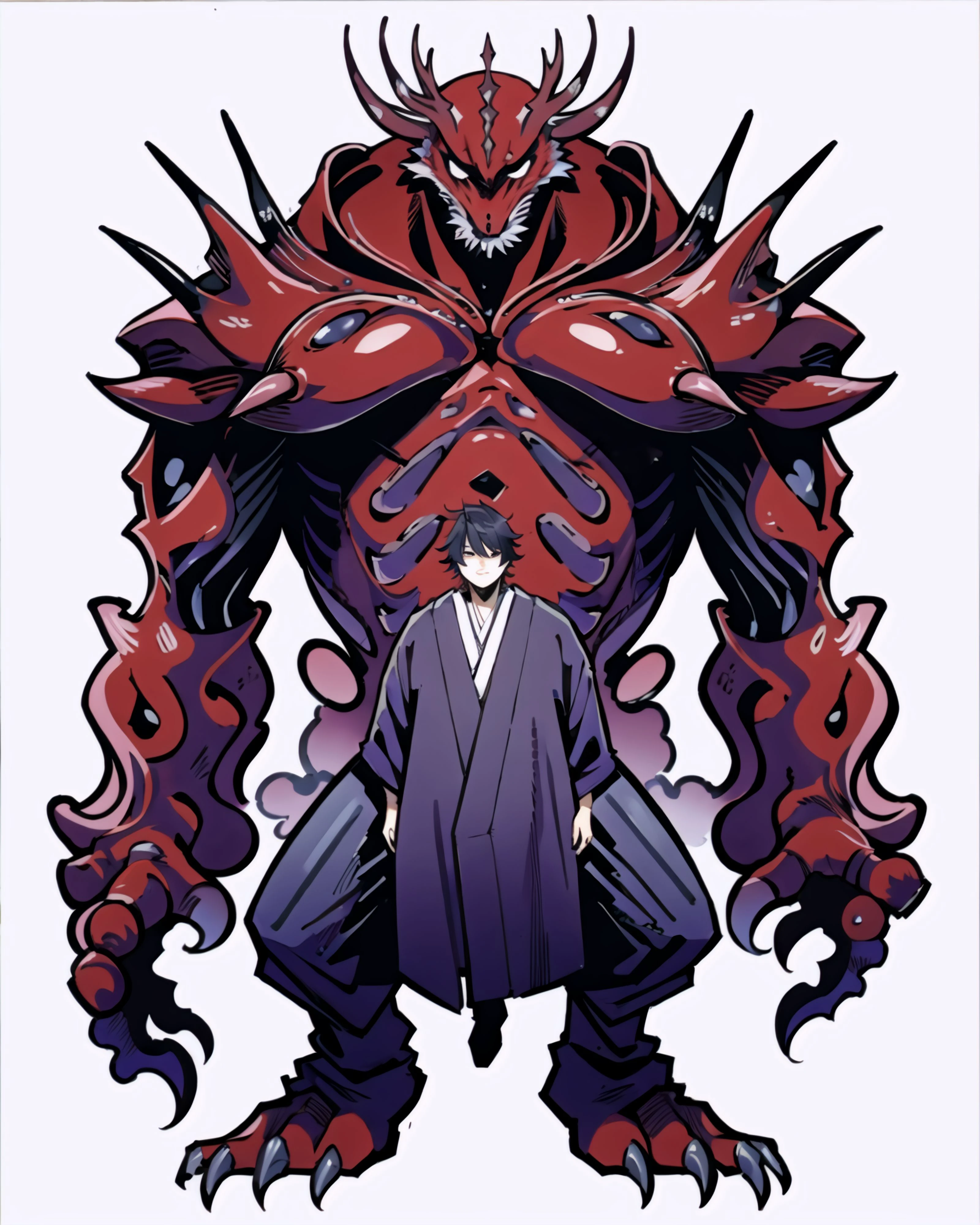 1boy, akanesanzou, comic, monster, original, short hair, simple background, white background, <lora:artista:1>