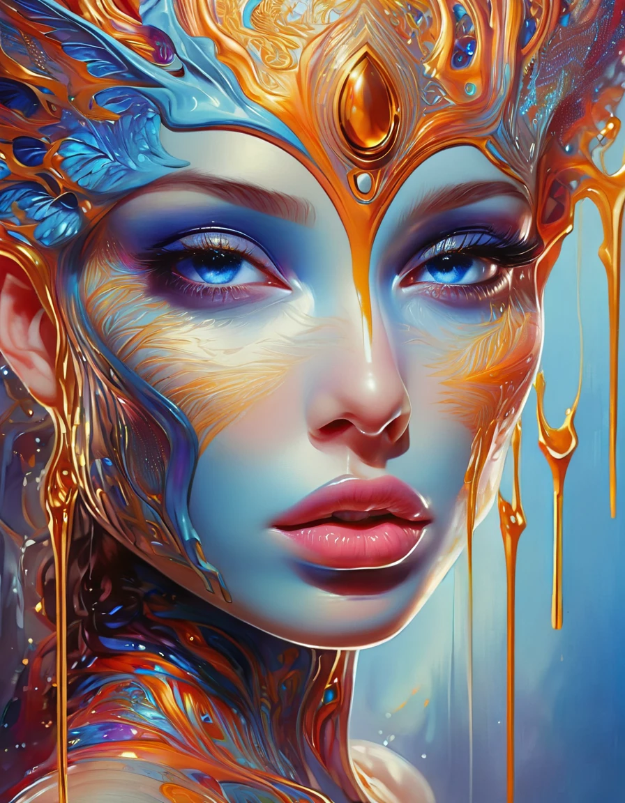 ethereal fantasy concept art of blue skin, 1girl, looking at viewer, dripping, lips, blue eyes, teeth, portrait, close-up, highly detailed, focused, sharp focus, cinematic, elegant, modern, new, futuristic, creative, surreal, cool color, shiny, strong colors, romantic, pretty, attractive, fine detail, intricate, symmetry, perfect, vivid, enhanced, colorful
<lora:DrippingXL:1>, , <lora:FILM_PHOTOGRAPHY_STYLE:0.25> . magnificent, celestial, ethereal, painterly, epic, majestic, magical, fantasy art, cover art, dreamy
