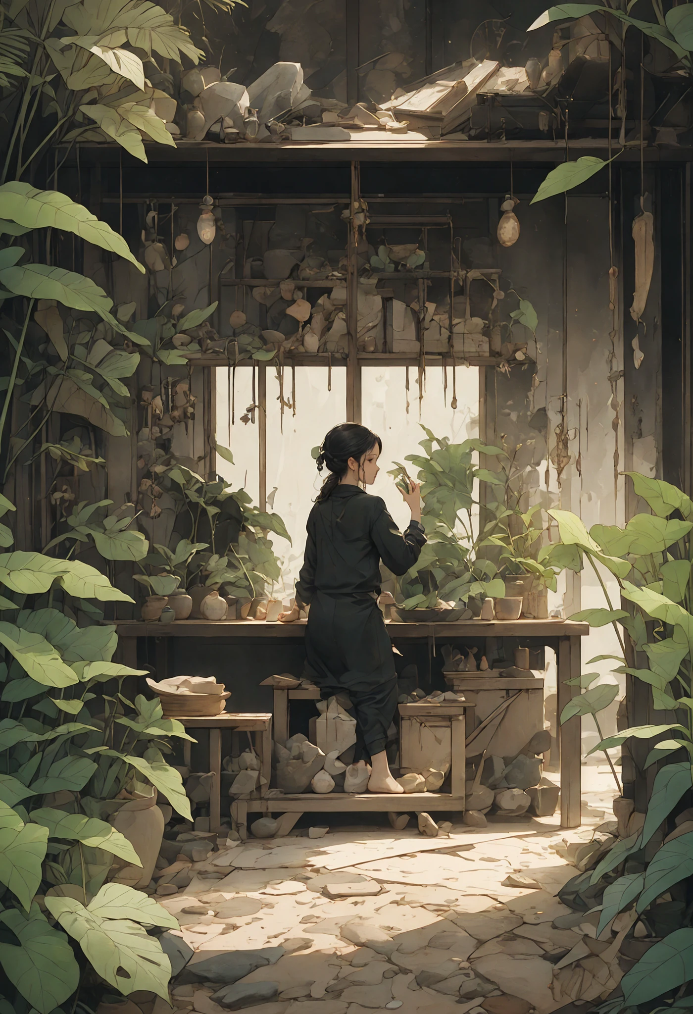 (dramatic, gritty, intense:1.4),masterpiece, best quality, 32k uhd, insane details, intricate details, hyperdetailed, hyper quality, high detail, ultra detailed, Masterpiece, Sunlight, high contrast, light and dark contrast,
xuer house, Plants,Courtyard, water,
<lora:~Q?-e_^{QfoV2 xuer house:0.8>