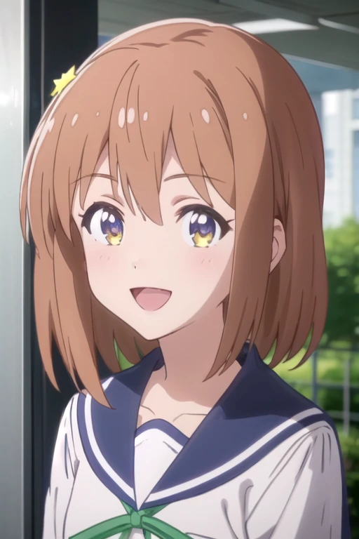 (((pixel-perfect, detail-perfect))), solo, 1girl, <lora:mira-koisuru:0.8>, mira konohata, school uniform, serafuku, green ribbon, looking at viewer, smile, :d, upper body