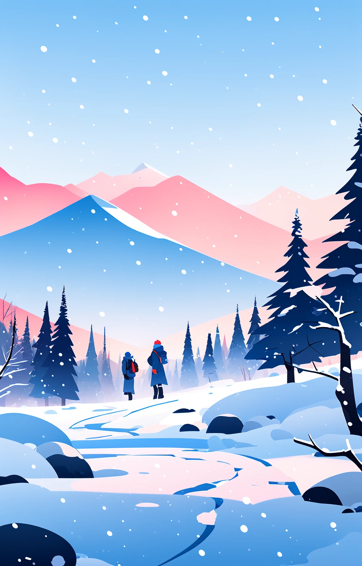 zgcj_ch, solo, snow, 1girl, tree, wide shot, outdoors, footprints, winter, sky, bare tree, scenery, standing, blue sky, mountain<lora:MW_zgcjch_v1-000012:0.8>