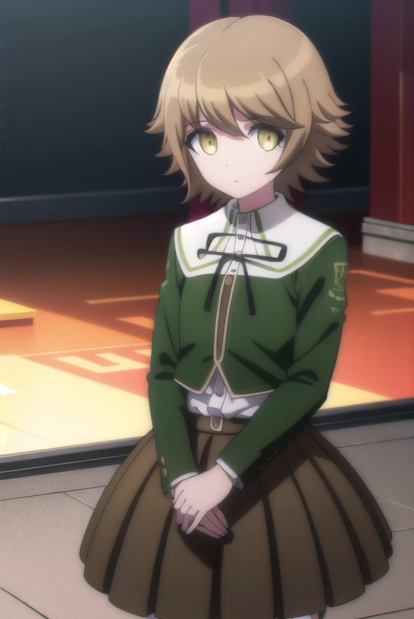 chihirofujisaki, <lora:chihiro fujisaki s1-lora-nochekaiser:1>,
chihiro fujisaki, short hair, bangs, brown hair, (brown eyes:1.3), male focus, otoko no ko,
BREAK skirt, shirt, long sleeves, ribbon, school uniform, jacket, pleated skirt, black ribbon, neck ribbon, brown skirt, green jacket,
BREAK outdoors, classroom,
BREAK looking at viewer, (cowboy shot:1.5),
BREAK <lyco:GoodHands-beta2:1>, (masterpiece:1.2), best quality, high resolution, unity 8k wallpaper, (illustration:0.8), (beautiful detailed eyes:1.6), extremely detailed face, perfect lighting, extremely detailed CG, (perfect hands, perfect anatomy),