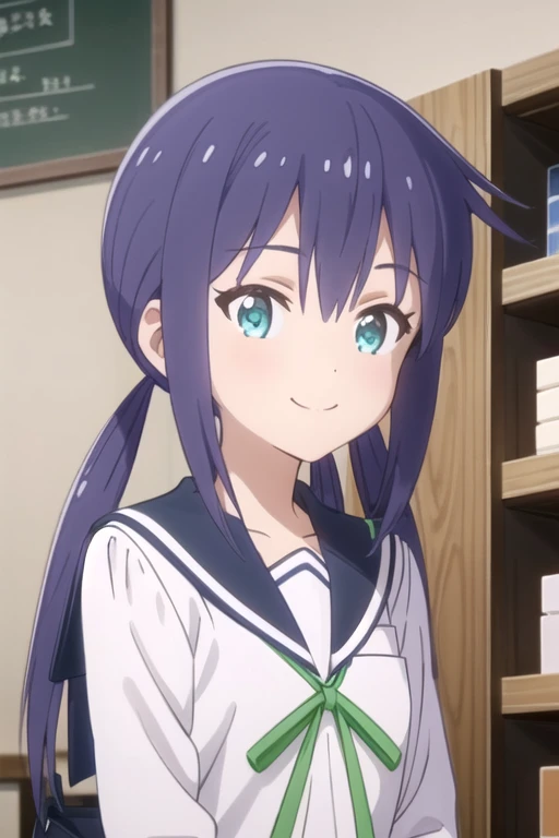 (((pixel-perfect, detail-perfect))), solo, 1girl, <lora:ao-koisuru:0.8>, ao manaka, school uniform, serafuku, green ribbon, looking at viewer, smile, upper body