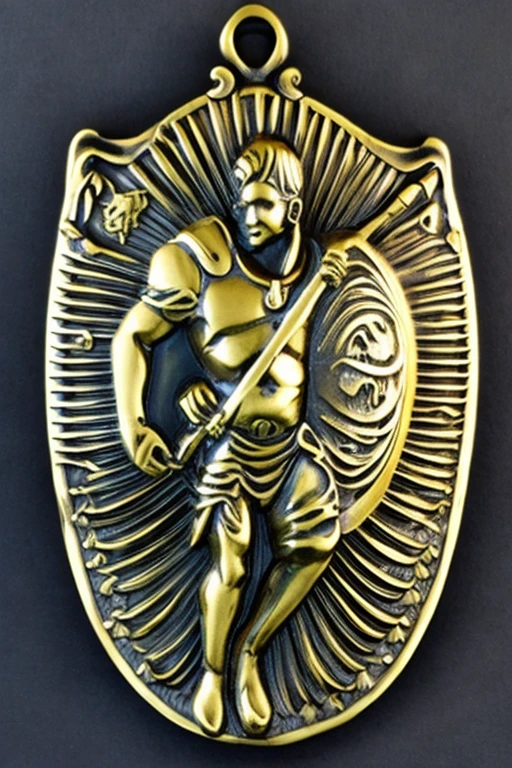 detailed klamra brass relief 1man on shield, studio lighting <lora:Klamra:1>