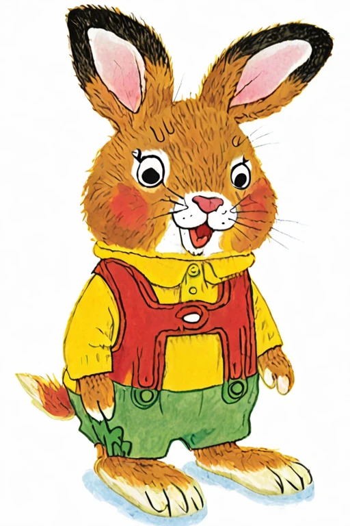 a children's book illustration of a cartoon rabbit on a white background , art by Richard Scarry <lora:Richard_Scarry_Style_XL-000006>