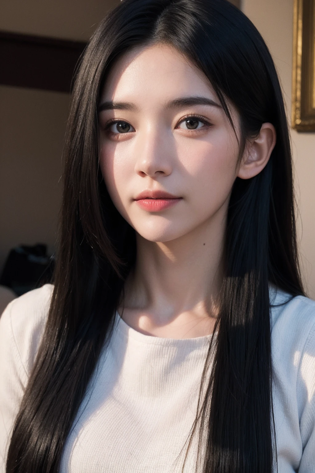 (best quality:1.4),(masterpiece:1.4),(photorealistic:1.4),(Realistic:1.2),(ultra high res, raw photo:1.4),(hdr, hyperdetailed:1.2),(8K:1.2),cinematic photo 1girl,upper body,(black long straight hair:1.2),<lora:Again_Girl_A12:0.8>,