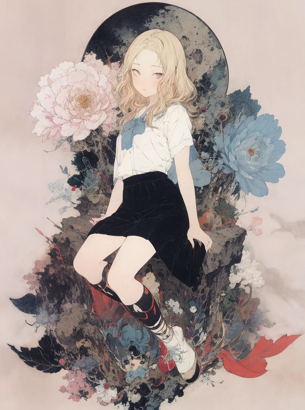 best quality,masterpiece,ultra high res,1girl,looking at viewer,umino,Takato Yamamoto style,
multicolored_skirt,<lora:æµ·éæµ©æ¼ Umino_Hiromaku:0.8>,simple background,white_background,