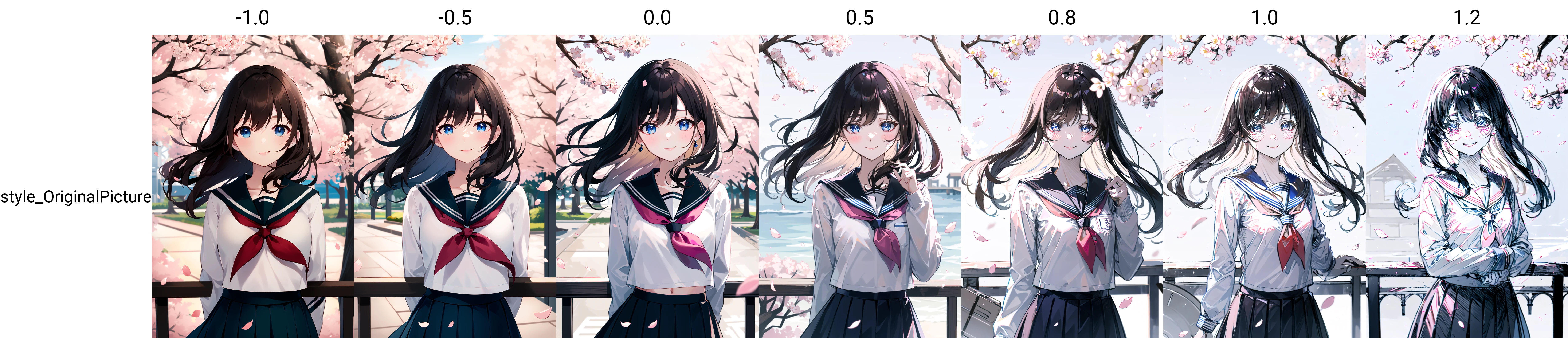 (upper_body:1.5), close-up, cherry_blossoms, outdoors, day, spring_\(season\), 1girl, smile, solo, bangs, blue_eyes, blush, closed_mouth, looking_at_viewer, long_hair, brown_hair, branch, eyebrows_visible_through_hair, floating_hair,hair_between_eyes, blue_sailor_collar, serafuku, long_sleeves, neckerchief, pleated skirt, pink_flower, petals, tree, white_shirt, wind, railing, sky <lora:style_OriginalPicture:-1.0>