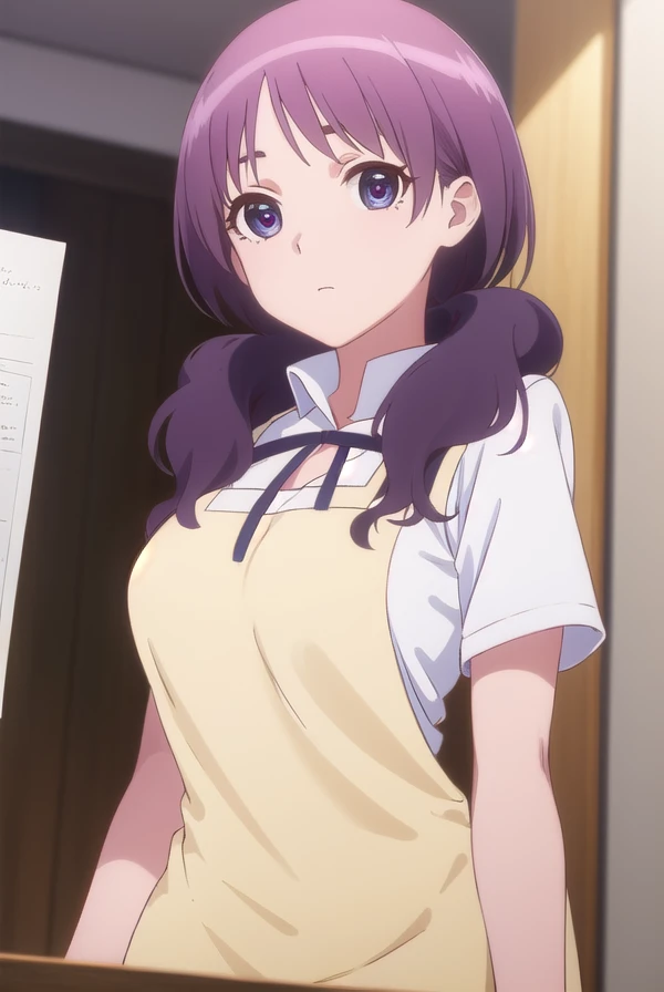 shihokamakura, <lora:shiho kamakura s1-lora-nochekaiser:1>,
shiho kamakura, long hair, twintails, purple hair, (purple eyes:1.1),
BREAK apron, waitress,
BREAK indoors, restaurant,
BREAK looking at viewer, (cowboy shot:1.5),
BREAK <lyco:GoodHands-beta2:1>, (masterpiece:1.2), best quality, high resolution, unity 8k wallpaper, (illustration:0.8), (beautiful detailed eyes:1.6), extremely detailed face, perfect lighting, extremely detailed CG, (perfect hands, perfect anatomy),