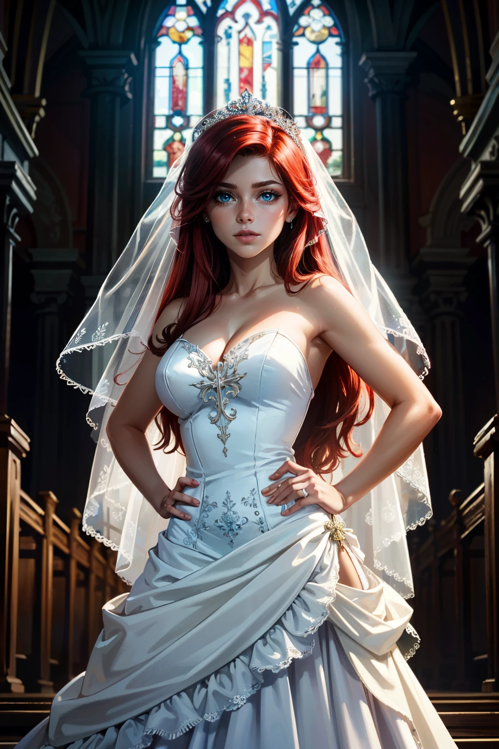 ((ultra detailed, masterpiece, best quality))
<lora:DisneyAriel:0.9>
DisneyAriel, 1girl, solo, red hair, long hair, blue eyes, on the sandy beach, minidress, palm trees in the background, sitting cross-legged