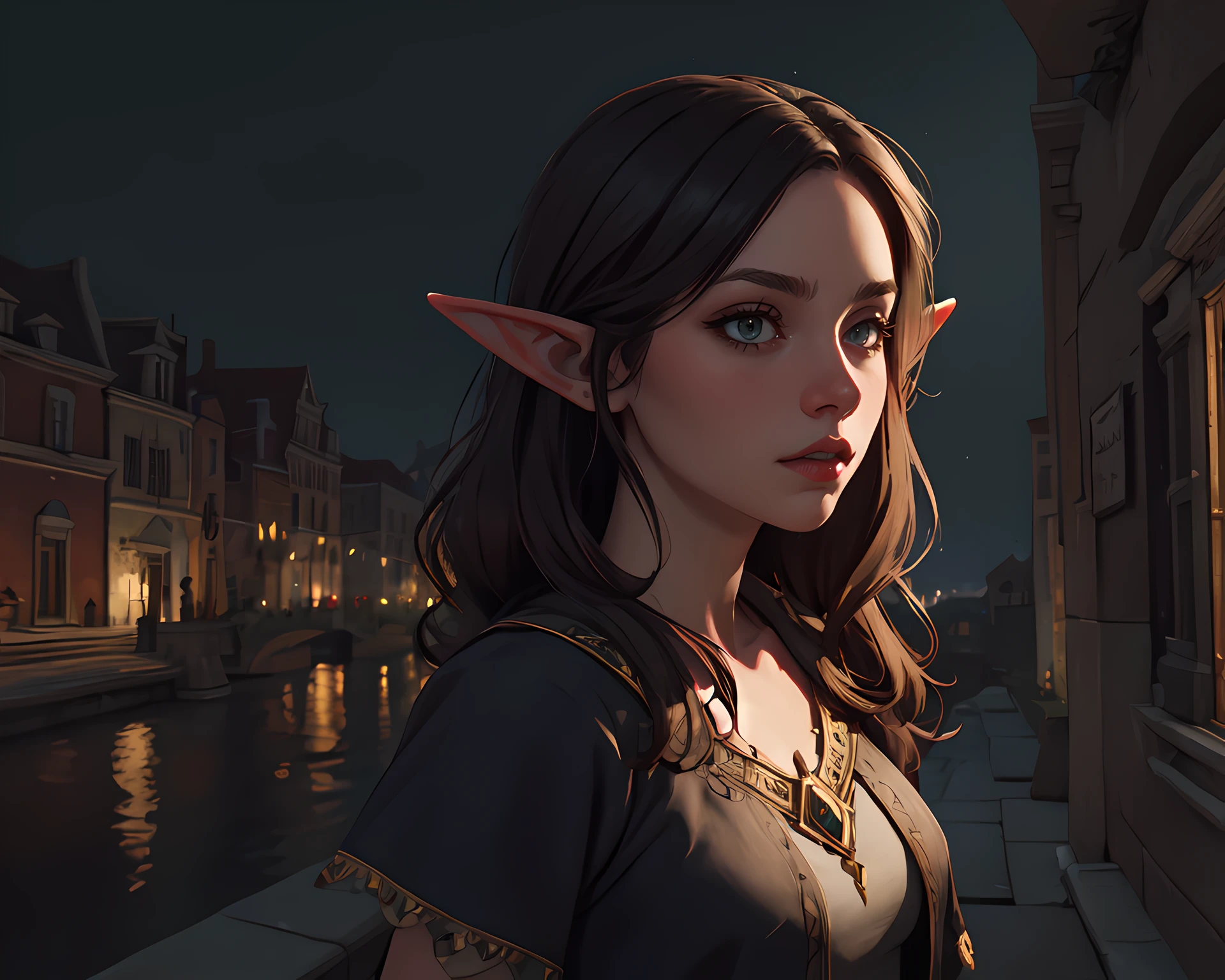 (masterpiece:1.2, best quality:1.2, high resolution), beauclair, city, background, <lora:Beauclair-03:0.7>, 1girl, elf, clothes, fantasy, dark atmosphere, portrait,