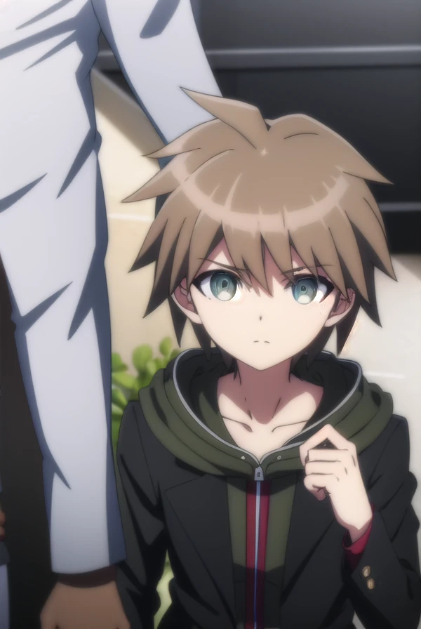 makotonaegi, <lora:makoto naegi s1-lora-nochekaiser:1>,
makoto naegi, short hair, bangs, brown hair, hair between eyes, (brown eyes:1.3), ahoge, male focus,
BREAK long sleeves, collarbone, jacket, black jacket, hoodie, hood down, green hoodie,
BREAK outdoors, classroom,
BREAK looking at viewer, (cowboy shot:1.5),
BREAK <lyco:GoodHands-beta2:1>, (masterpiece:1.2), best quality, high resolution, unity 8k wallpaper, (illustration:0.8), (beautiful detailed eyes:1.6), extremely detailed face, perfect lighting, extremely detailed CG, (perfect hands, perfect anatomy),