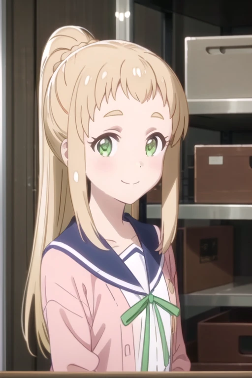 (((pixel-perfect, detail-perfect))), solo, 1girl, <lora:mai-koisuru:0.8>, mai inose, school uniform, cardigan, serafuku, green ribbon, looking at viewer, smile, upper body