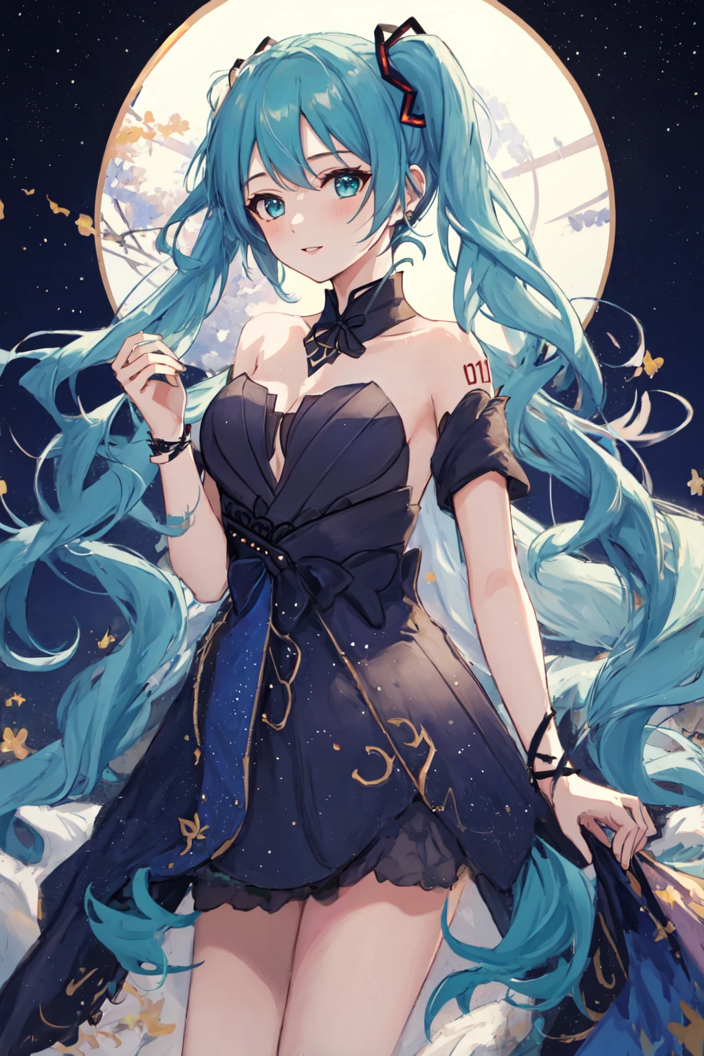 <lora:keqing_cover:1>ï¼MIKU,keqing \(opulent splendor\), 1girl, breasts, solo, cleavage, medium breasts,