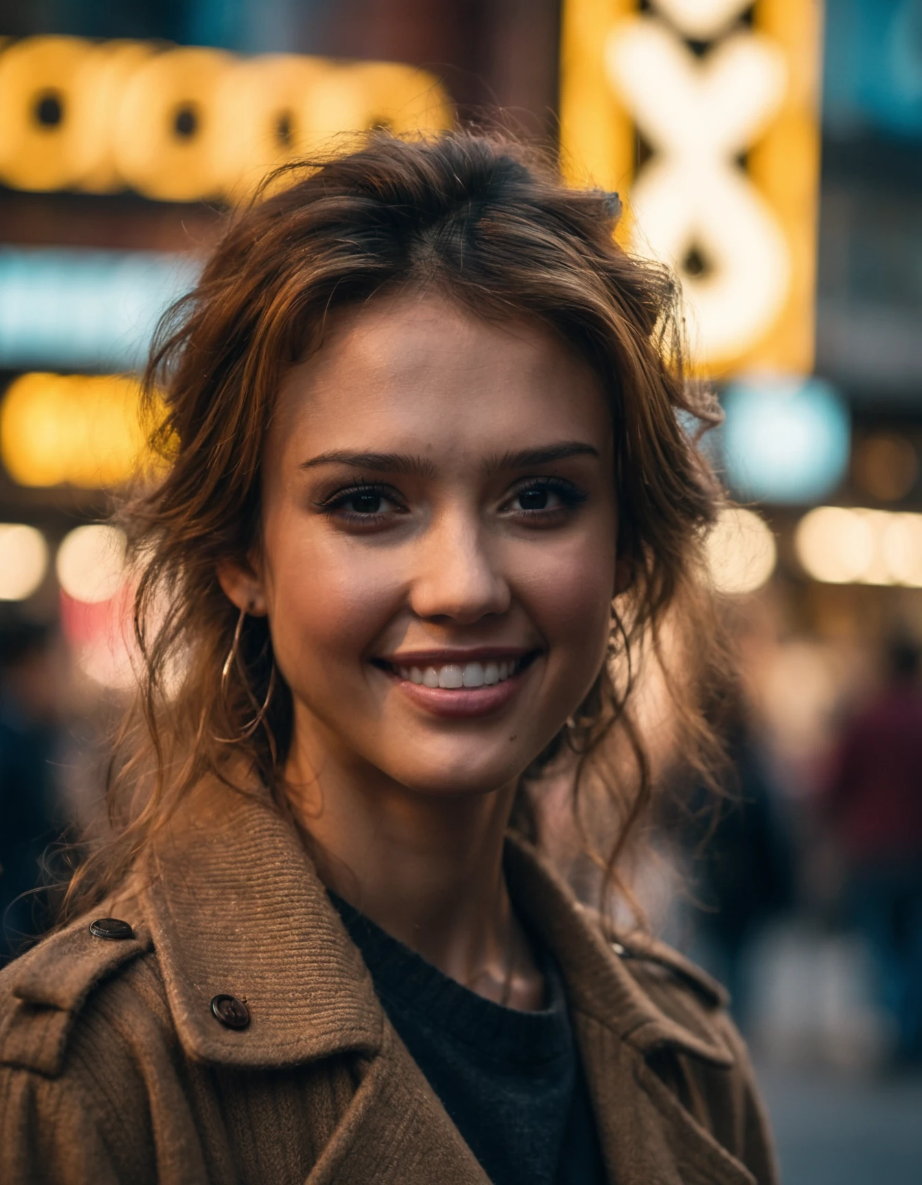 cinematic photo professional fashion close-up portrait photography of a beautiful (((ohwx woman))) at street during Early morning, Nikon Z9 <lora:jessica_alba_sdxl_dh128_v1:1.05> . 35mm photograph, film, bokeh, professional, 4k, highly detailed
