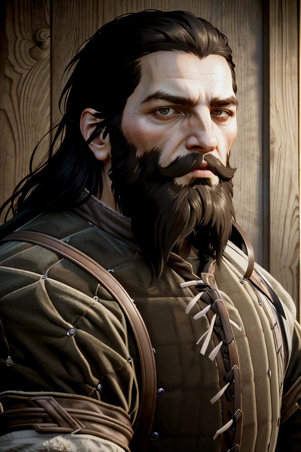 ((ultra detailed, masterpiece, absurdres))
<lora:DAIBlackwall-000009:0.9>
DAIBlackwall, 1boy, solo, black hair, beard, portrait