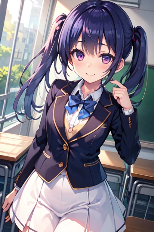 yoshikotsushima, <lora:yoshikotsushima-lora-nochekaiser:1>,
yoshiko tsushima, blue hair, hair bun, (purple eyes:1.1), single side bun, bangs, long hair, (small breast:1.2),
BREAK bow, bowtie, buttons, grey skirt, long sleeves, pleated skirt, school uniform, serafuku, skirt, uranohoshi school uniform, yellow bow, yellow bowtie, sleeveless,
BREAK looking at viewer,
BREAK indoors, classroom,
BREAK <lyco:GoodHands-beta2:1>, (masterpiece:1.2), best quality, high resolution, unity 8k wallpaper, (illustration:0.8), (beautiful detailed eyes:1.6), extremely detailed face, perfect lighting, extremely detailed CG, (perfect hands, perfect anatomy),