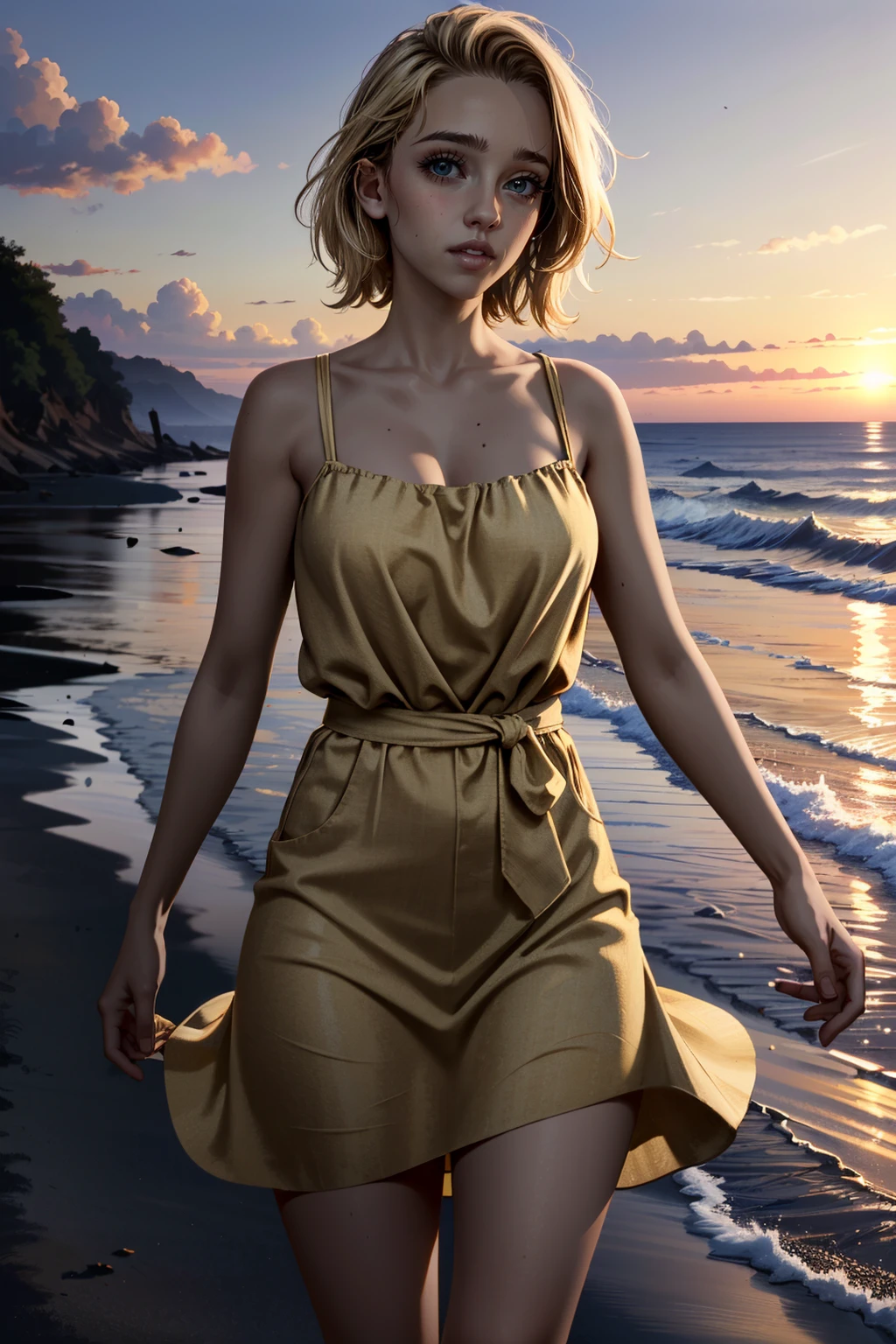 photo awarded best quality masterpiece upper body woman freckled face blonde hair blonde blown by wind emerald eyes strapless dress modern by Jeremy Lipking by Antonio J. Manzanedo by lee jeffries Nikon D850 film Stock Photography 4 camera kodak portra 400 lens f1.6 rich colors realistic texture hyper realistic dramatic lighting unreal mechanism trend on artstation cinestill 800, fisheye lens, kilt style, windy beach, Scottish loch, forest, ahegao, tongue out, (head back:1.4)