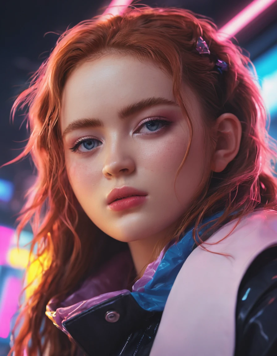 cinematic professional fashion portrait of a beautiful ((sdsx:1.2) woman) anime style, key visual, vibrant, studio anime, highly detailed, Hotline Miami style, neon, . 35mm photograph, film, bokeh, professional, 4k, highly detailed