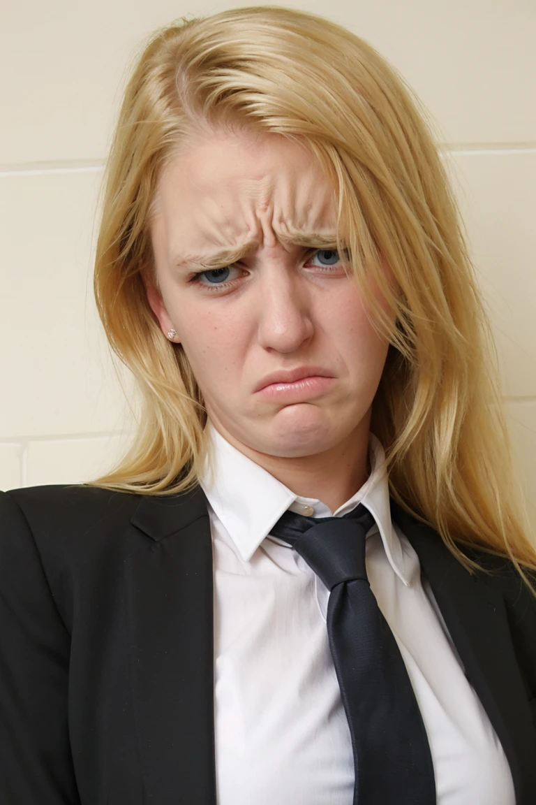 blonde woman in a suit, disgusted expression, ashamed expression
<lora:disgusted_v1:1.0>
<lora:ashamed_v1:1.0>