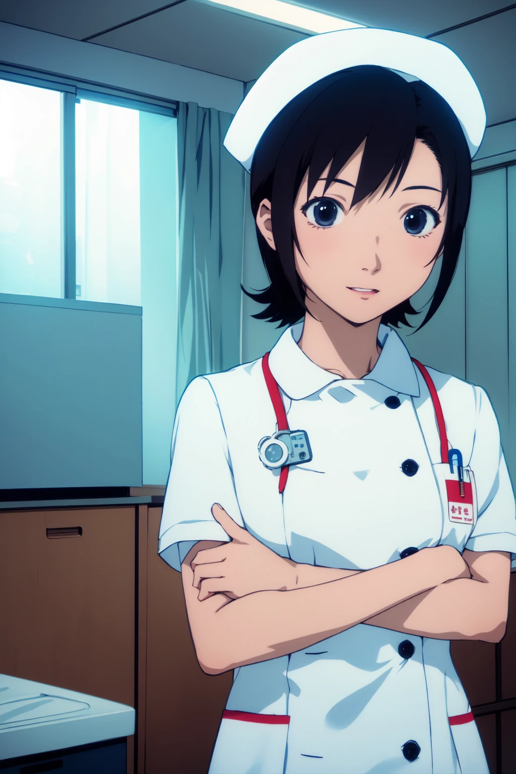 (RAW photo, best quality), 1girl,  natural lighting, indoor, solo, 
 <lora:alice_mizuki_lain_v1_2:1> alice_mizuki,
 <lora:NurseUniform0_0:1> nurse uniform, nurse cap, hospital,