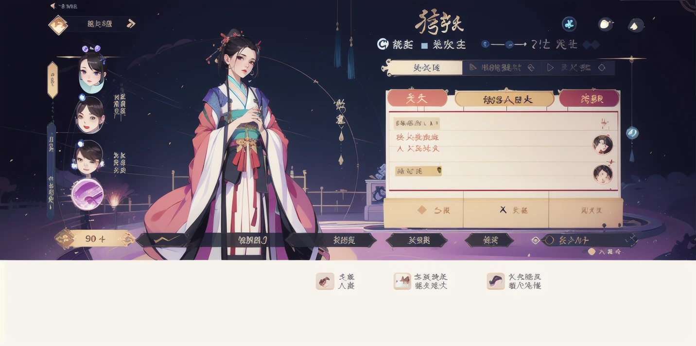 Game interface,return,tabs,buttons,1Girl,Hanfu,Chinese clothing,solo,hair accessories,black hair,jewelry,wide sleeves,hold,stand,dress,long sleeves,orchid,
<lora:huanqing_å½é£è§è²çé¢:1>,