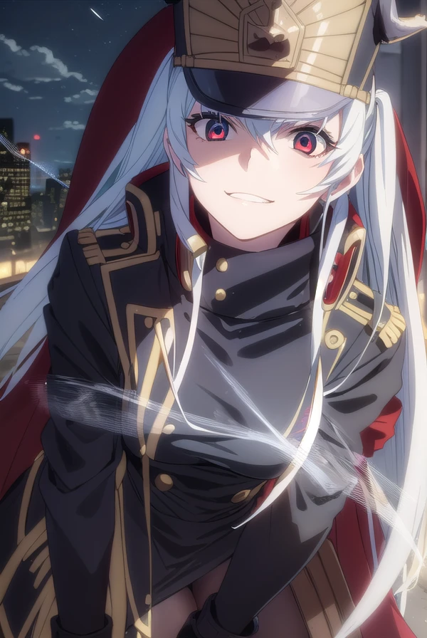 recreatorsaltair, <lora:recreators altair s1-lora-nochekaiser:1>,
altair, long hair, (red eyes:1.3), very long hair, white hair, smile, grin,
BREAK gloves, hat, uniform, military, military uniform, shako cap,
BREAK outdoor, city, night, sky, buildings, moon, clouds,
BREAK looking at viewer, (cowboy shot:1.5),
BREAK <lyco:GoodHands-beta2:1>, (masterpiece:1.2), best quality, high resolution, unity 8k wallpaper, (illustration:0.8), (beautiful detailed eyes:1.6), extremely detailed face, perfect lighting, extremely detailed CG, (perfect hands, perfect anatomy),