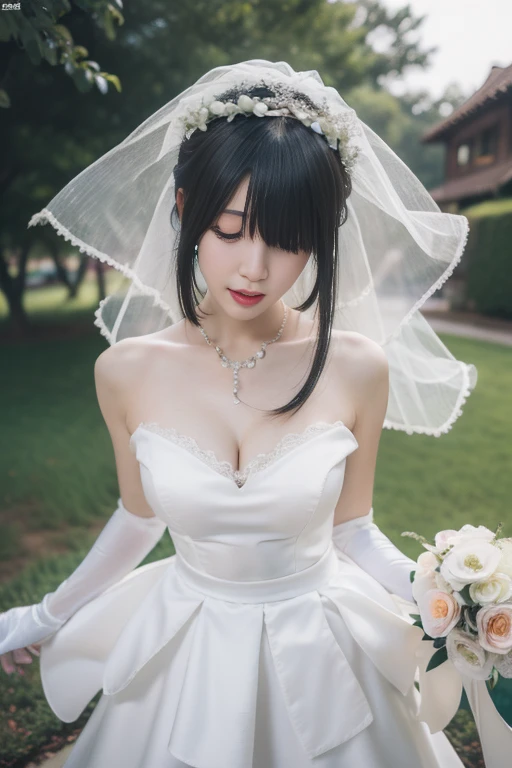 ltra-detailed,highly detailed,best quality,masterpiece,illustration,realistic,photorealistic,
tokisaki kurumi,huajia, 1girl, solo,cowboy shot,
wedding dress, 
looking at viewer, 
outdoors, nature, grass, flower, floating hair, wind,
 <lora:tokisaki kurumi huajia_v8_06:0.7>