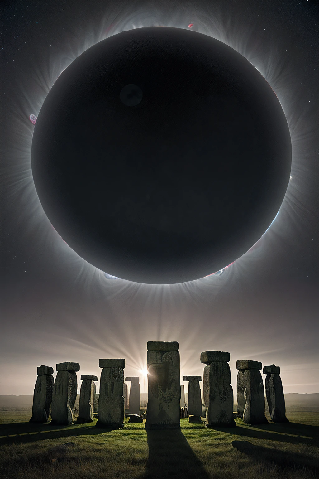 a RAW photograph of (Stonehenge:1.2),surrounded by a group of druids praying,during a (C0r0n4 eclipse:0.9) (rising high in the sky above),surrounded by bright solar corona,high in the dark starry sky at night,HDR,(wide angle shot:1.2),sharp focus,(highly detailed),(8k wallpaper),intricately detailed,highres,absurdres,hyper realistic,8K UHD DSLR,IMAX,extremely intricate,4k textures,cinematic look),hyperdetailed,<lora:C0r0n4_06A-000002:0.7>,