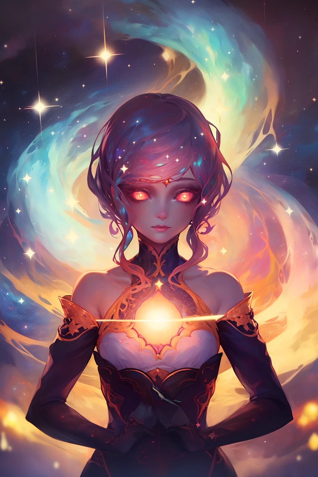 1girl,Space,glowing,star \,(sky\),<lora:麻è¢2024-007:0.7>,upper body,, masterpiece,best quality,ultra-detailed,