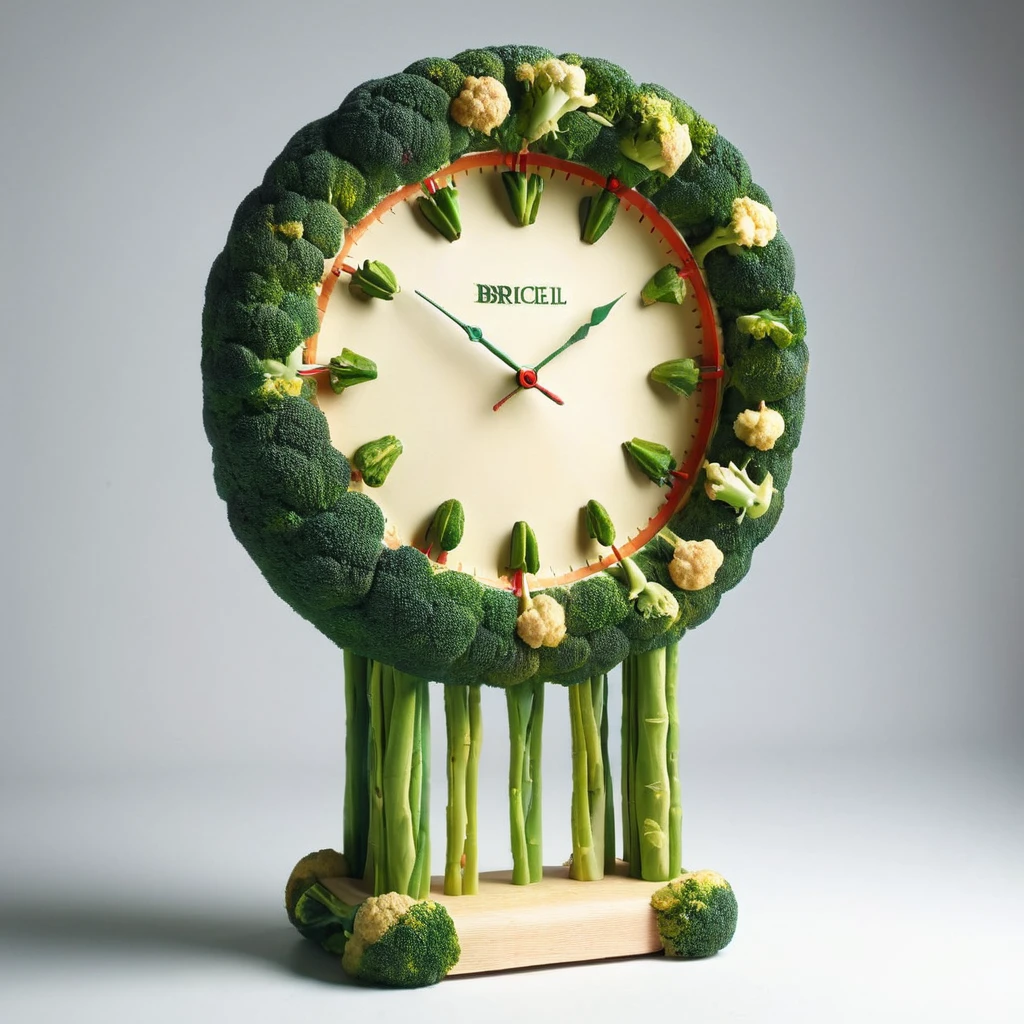 masterpiece, best quality, clock made out of brccl<lora:brccl:1>