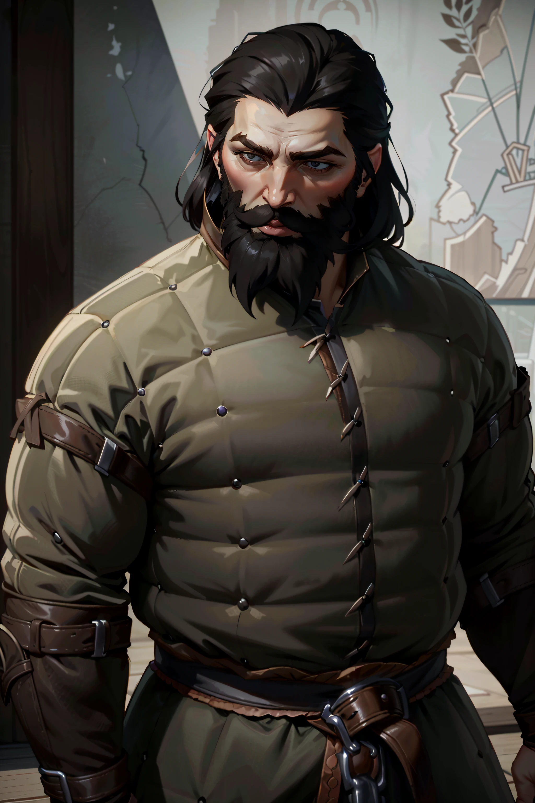 ((ultra detailed, masterpiece, absurdres))
<lora:DAIBlackwall:0.9>
DAIBlackwall, 1boy, solo, black hair, beard, cowboy shot