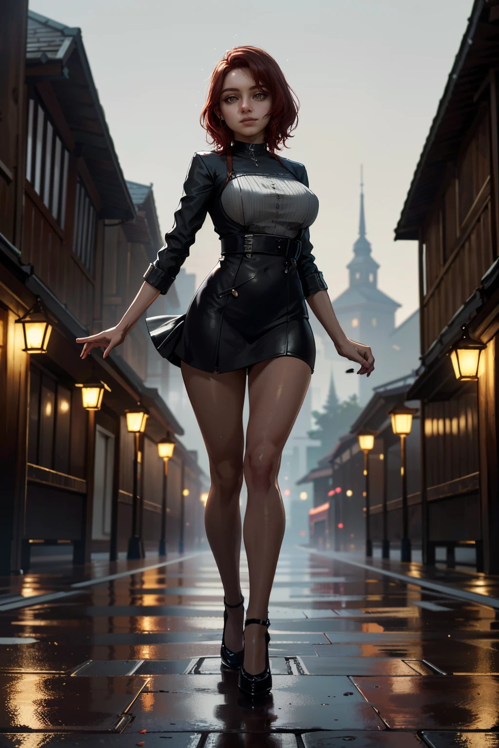 ((ultra detailed, masterpiece, absurdres))
<lora:QuarryAbigail:0.9>
QuarryAbigail, 1girl, solo, red hair, brown eyes, standing in front of rustic vintage dors, outside, flowers, cinematic lighting