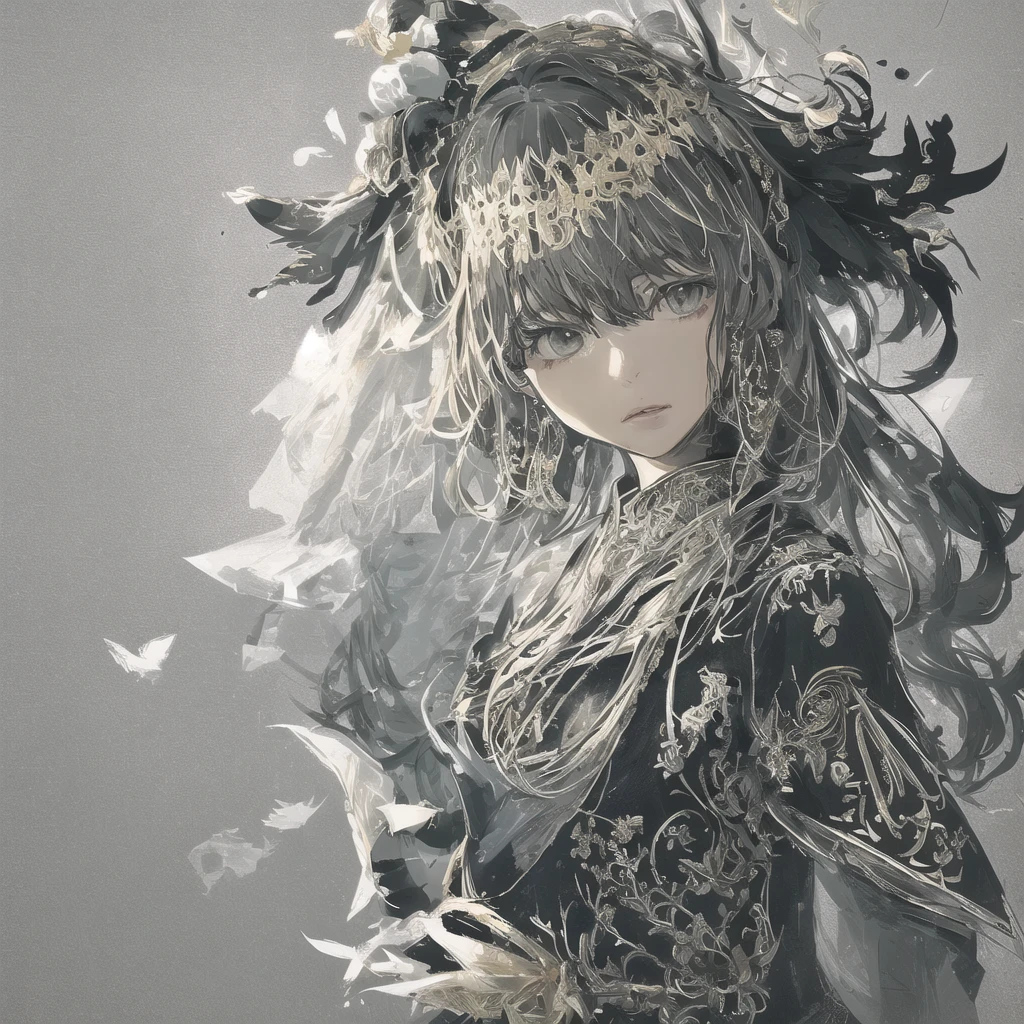 a girl,Fluorescent Lines,Monotone background,ornate clothes,