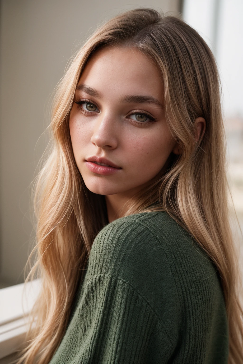 photo of (EP0l1v14C0l4ng3l0:0.99), closeup portrait, perfect hair, blonde, [bangs|ponytail] (modern photo, [Sleeveless workout top and cropped leggings|Jacquard knit sweater|Pencil skirt, tucked in blouse, and kitten heels.]), 24mm, (analog, cinematic, film grain:1.3), (([shielded charm warded fortress, smartphone,potion vials,charging station, warp interlock tapestry,carpet, bonfire,fireplace, task lighting,fantasy| skytree], gradient:1.1)), ((detailed eyes)), (([dark|heavy|subtle]eyeliner, long lashes)), (epicPhoto), long eyelashes, (perfect waist), ([red|pink|glossy] lips)