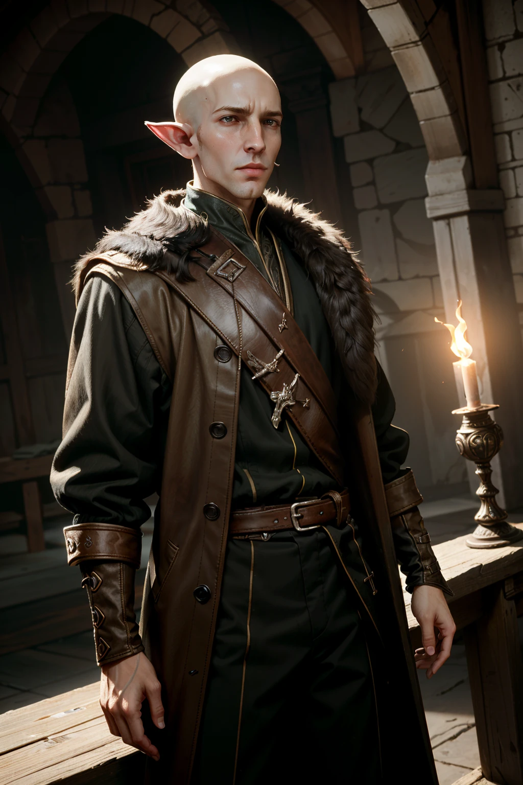 ((ultra detailed, masterpiece, absurdres))
<lora:DAISolas:0.9>
DAISolas, 1boy, solo, bald, pointy ears, cowboy shot, cinematic lighting