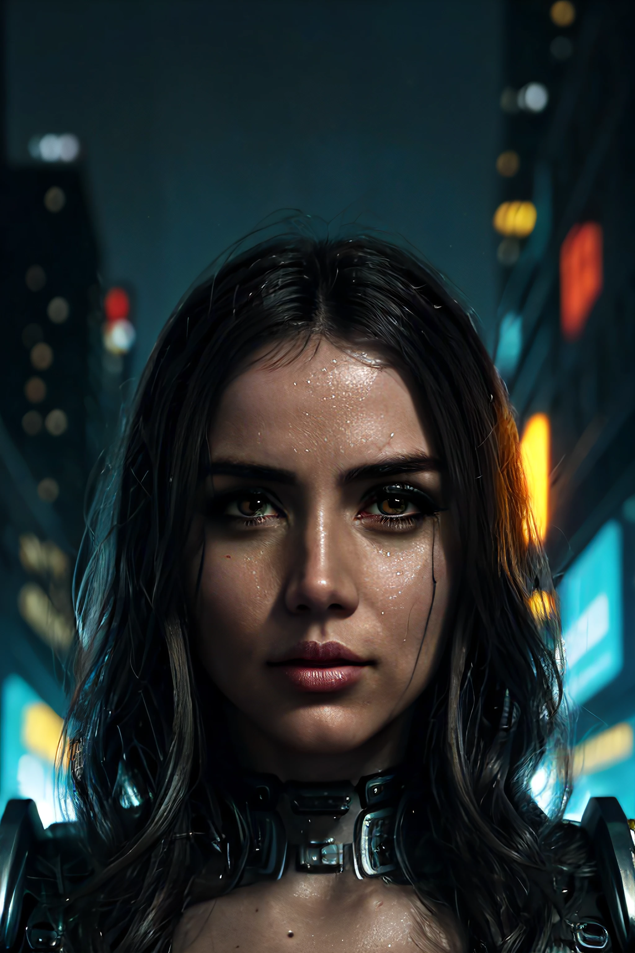 4n4d34, face, sci-fi, cyberpunk, futuristic, night city background