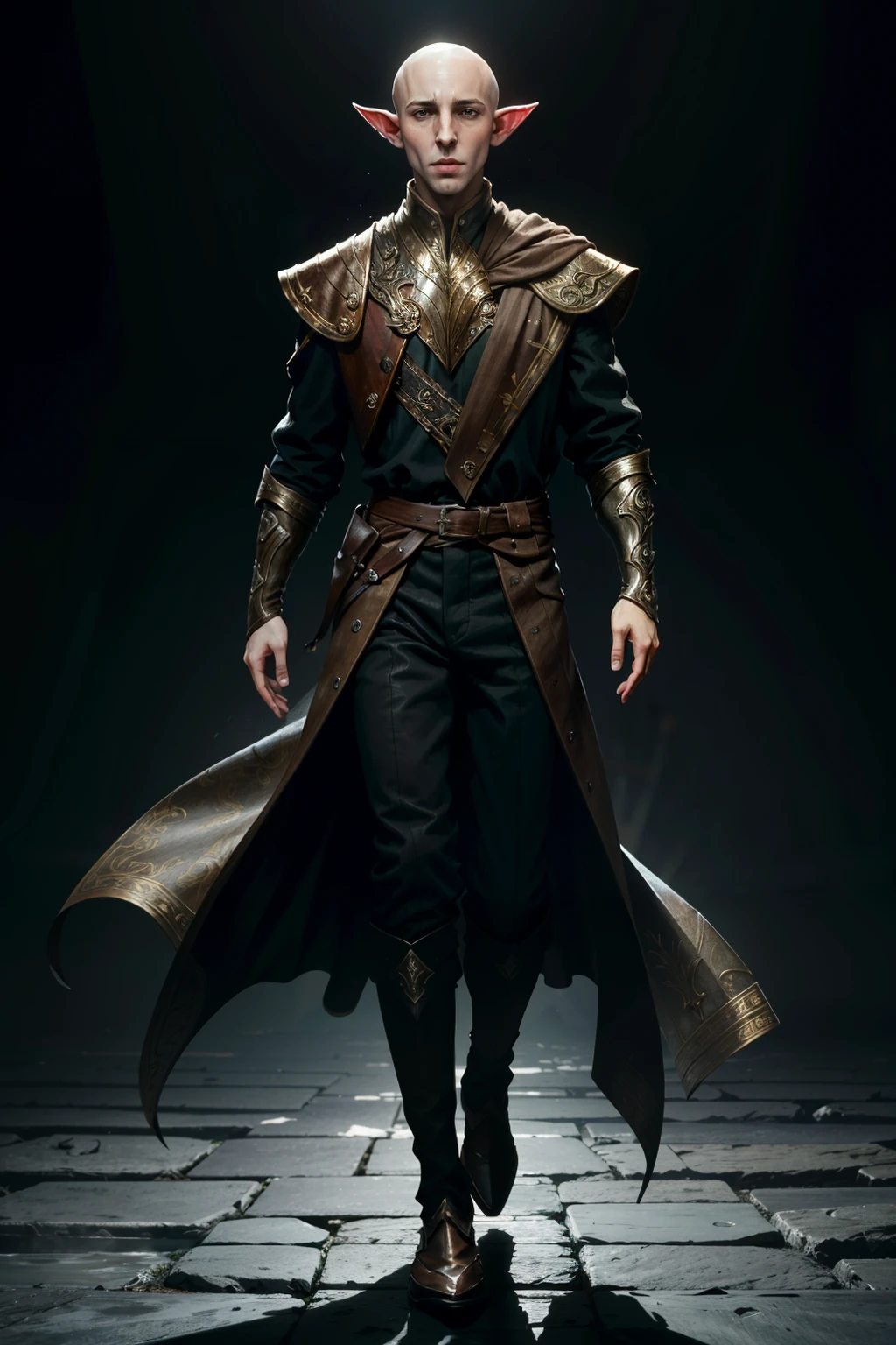 ((ultra detailed, masterpiece, absurdres))
 <lora:DAISolas:0.9>
DAISolas, 1boy, solo, bald, pointy ears, full body, cinematic lighting