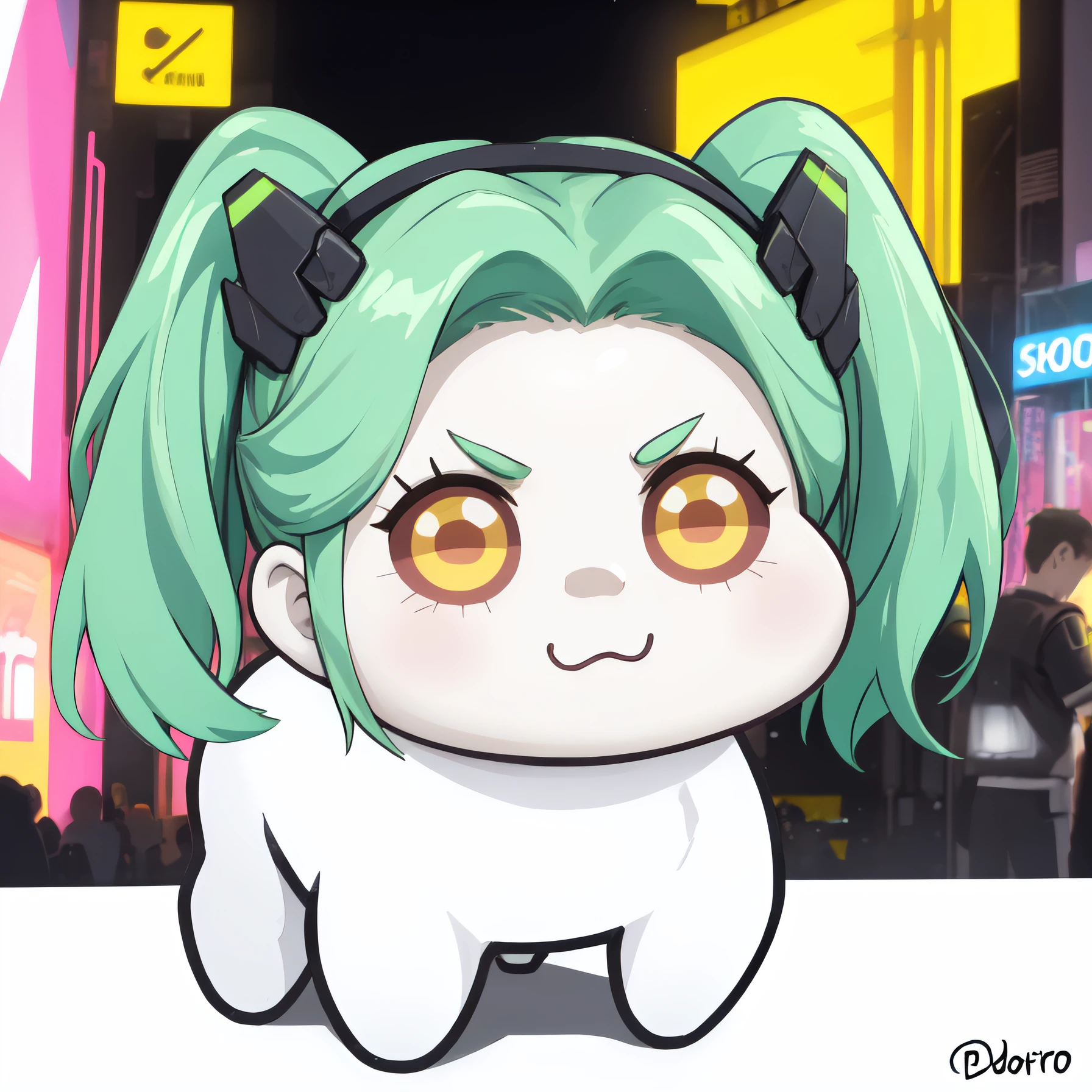 <lora:DoroX_V1:0.8> masterpiece, best quality, doro, creature, chibi, no humans, scenery, cyberpunk <lora:CPER_Rebecca-DEF:0.8> rebecca, twintails