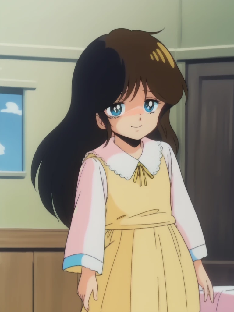 <lora:NonomuraAmi_BeMybaby_Ver2:1>NonomuraAmi, long_hair, brown_hair, blue_eyes, bangs, brown_hair, black_hair, long sleeve, skirt, cowboy Shot, smile, blush,
House in the room, bed,
1980s \(style\), anime, anime_screencap, animated gif, mp4 ,video, animated, retro artstyle,
masterpiece, high quality, very_high_resolution, large_filesize, full color, 1980s \(style\), anime, anime_screencap, animated gif, mp4 ,video, animated,