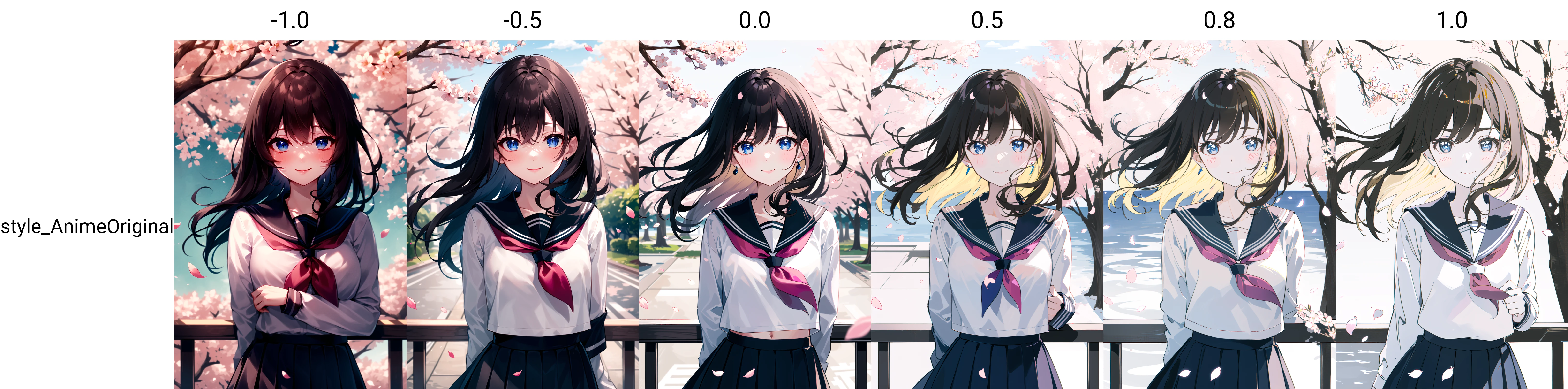 (upper_body:1.5), close-up, cherry_blossoms, outdoors, day, spring_\(season\), 1girl, smile, solo, bangs, blue_eyes, blush, closed_mouth, looking_at_viewer, long_hair, brown_hair, branch, eyebrows_visible_through_hair, floating_hair,hair_between_eyes, blue_sailor_collar, serafuku, long_sleeves, neckerchief, pleated skirt, pink_flower, petals, tree, white_shirt, wind, railing, sky <lora:style_AnimeOriginal:-1.0>